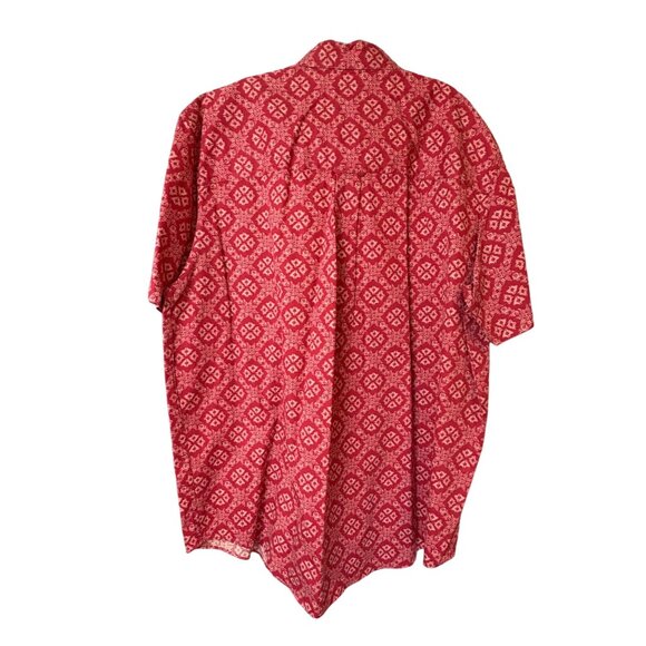 Chaps Mens Red Geometric Print Cotton Short Sleeve Button-Up Shirt XLVibtage Ret - Picture 3 of 6